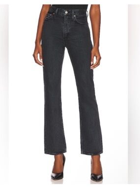 Agolde Washed Black High-Rise Straight Jeans